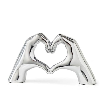 FJS Home Decor Silver Love Heart Hands Statue Modern Art Sculpture Home Decorations for Living Room ...