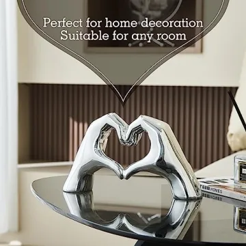 FJS Silver Heart Hands Sculpture - Elegant Home Decor Gift