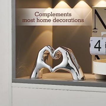 FJS Silver Heart Hands Sculpture - Elegant Home Decor Gift