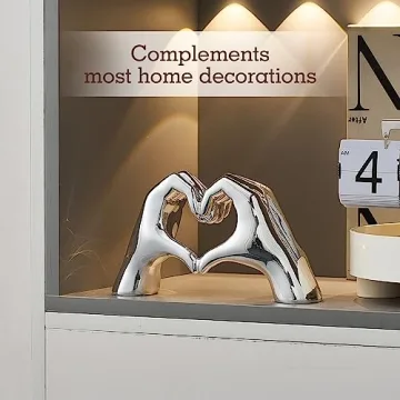 FJS Silver Heart Hands Sculpture - Elegant Home Decor Gift