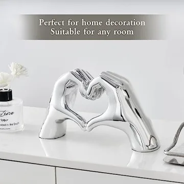 FJS Silver Heart Hands Sculpture - Elegant Home Decor Gift