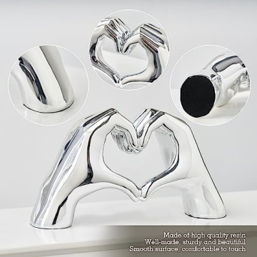 FJS Silver Heart Hands Sculpture - Elegant Home Decor Gift
