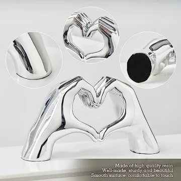 FJS Silver Heart Hands Sculpture - Elegant Home Decor Gift