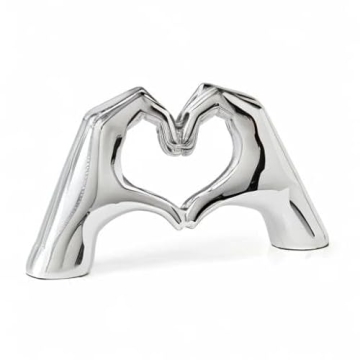 FJS Silver Heart Hands Sculpture - Elegant Home Decor Gift