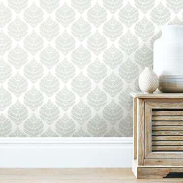 RoomMates RMK11511WP Hygge Fern Damask Gray Peel and Stick Wallpaper