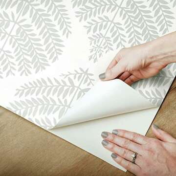 RoomMates RMK11511WP Hygge Fern Damask Gray Peel and Stick Wallpaper