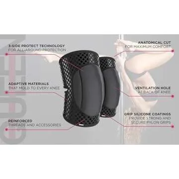 Queen Wear – Sleek Black Grip – Pole Dance Knee Pads – Perfect Woman Protection for Pylon Ballet Modern Dance and Indoor Sports (S)