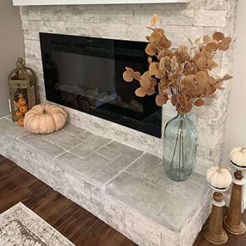 Rinlong 6Pcs Artificial Eucalyptus Stems 35 Inch Fake Fall Foliage Leaves Eucalyptus Branches Autumn Leaves Faux Fall Floral Stems Greenery Artificial Fall Flowers for Decoration Mordern Fall Decor