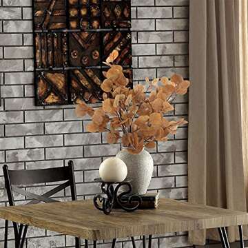 Rinlong 6Pcs Artificial Eucalyptus Stems 35 Inch Fake Fall Foliage Leaves Eucalyptus Branches Autumn Leaves Faux Fall Floral Stems Greenery Artificial Fall Flowers for Decoration Mordern Fall Decor