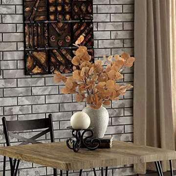 Rinlong 6Pcs Artificial Eucalyptus Stems 35 Inch Fake Fall Foliage Leaves Eucalyptus Branches Autumn Leaves Faux Fall Floral Stems Greenery Artificial Fall Flowers for Decoration Mordern Fall Decor