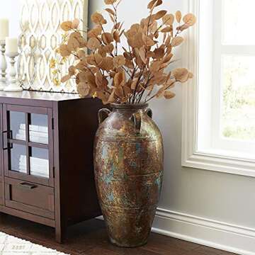 Rinlong 6Pcs Artificial Eucalyptus Stems 35 Inch Fake Fall Foliage Leaves Eucalyptus Branches Autumn Leaves Faux Fall Floral Stems Greenery Artificial Fall Flowers for Decoration Mordern Fall Decor