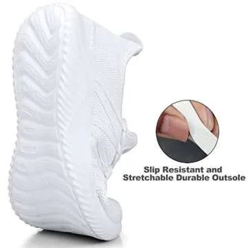 Feethit Womens Slip On Running Shoes Non Slip Walking Shoes Lightweight Gym Workout Shoes Breathable Fashion Sneakers All White Size 6
