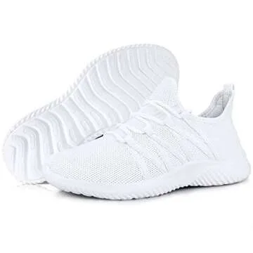 Feethit Womens Slip On Running Shoes Non Slip Walking Shoes Lightweight Gym Workout Shoes Breathable Fashion Sneakers All White Size 6