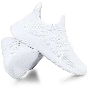 Feethit Womens Slip On Running Shoes Non Slip Walking Shoes Lightweight Gym Workout Shoes Breathable Fashion Sneakers All White Size 6