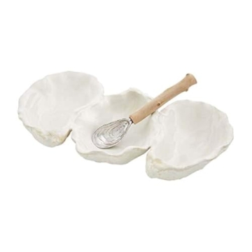 Mud Pie White 10.25" x 5.5" Oyster Shaped Triple Dip Serving Set