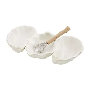 Mud Pie 10.25" Oyster Triple Dip Serving Set for Hosts