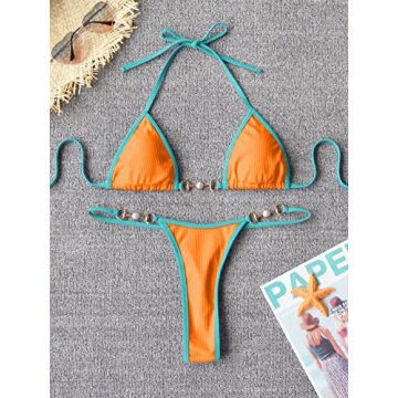 Stylish TASHEHE Women's Triangle Thong Bikini Set