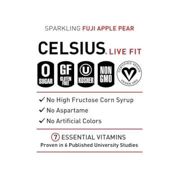 CELSIUS Sparkling Fuji Apple Pear, Functional Essential Energy Drink 12 Fl Oz (Pack of 12)