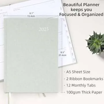 2025 Planner - Weekly and Monthly Planner, January 2025 - December 2025, Linen Hardcover, 2025 Calendar Planner Book with Tabs, Aesthetic, Perfect for Office Home School Supplies - (A5, Sage Green)