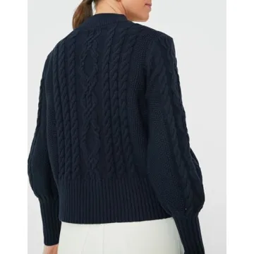 YEXPINE Women's Cardigan Sweater Button Down Long Sleeve Fall Jacket Short Chunky Knit Outerwear Coats Trendy Casual Outfits Navy