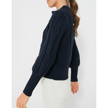 YEXPINE Women's Cardigan Sweater Button Down Long Sleeve Fall Jacket Short Chunky Knit Outerwear Coats Trendy Casual Outfits Navy