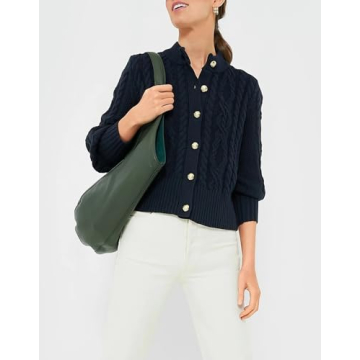 YEXPINE Women's Cardigan Sweater Button Down Long Sleeve Fall Jacket Short Chunky Knit Outerwear Coats Trendy Casual Outfits Navy