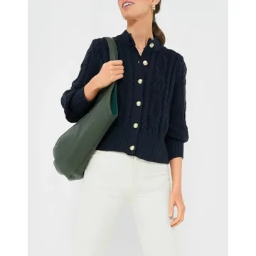 YEXPINE Women's Cardigan Sweater Button Down Long Sleeve Fall Jacket Short Chunky Knit Outerwear Coats Trendy Casual Outfits Navy