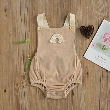Newborn Infant Baby Boys Girls Summer Clothes Outfits Boho Rainbow Ribbed Sleeveless Romper Jumpsuit Bodysuit (Khaki,0-3 Months)