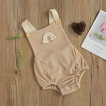 Newborn Infant Baby Boys Girls Summer Clothes Outfits Boho Rainbow Ribbed Sleeveless Romper Jumpsuit Bodysuit (Khaki,0-3 Months)
