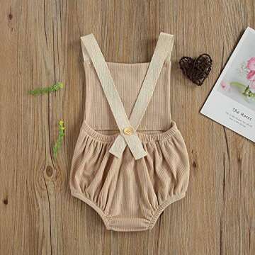 Newborn Infant Baby Boys Girls Summer Clothes Outfits Boho Rainbow Ribbed Sleeveless Romper Jumpsuit Bodysuit (Khaki,0-3 Months)