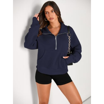 AUTOMET Women's Fleece Lined Half Zip Pullover Hoodie