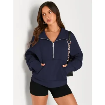 AUTOMET Women's Fleece Lined Half Zip Pullover Hoodie