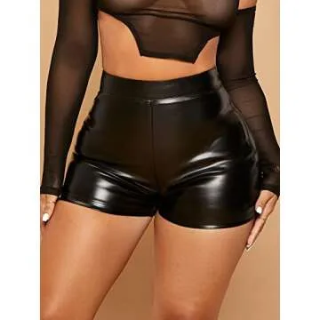 WDIRARA Women's High Waisted PU Leather Skinny Shorts Sexy Biker Shorts Black M