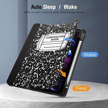 Fintie SlimShell Case for iPad Pro 11-inch (4th / 3rd Generation) 2022/2021 - Soft Flexible TPU Stand Back Cover with Pencil Holder, Also Fit iPad Pro 11" 2nd / 1st Gen, Composition Book Black