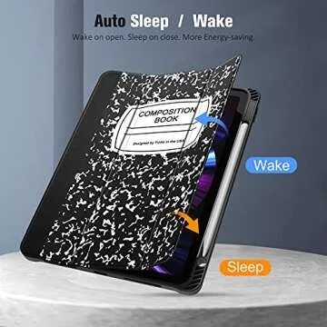 Fintie SlimShell Case for iPad Pro 11-inch (4th / 3rd Generation) 2022/2021 - Soft Flexible TPU Stand Back Cover with Pencil Holder, Also Fit iPad Pro 11" 2nd / 1st Gen, Composition Book Black