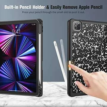 Fintie SlimShell Case for iPad Pro 11-inch (4th / 3rd Generation) 2022/2021 - Soft Flexible TPU Stand Back Cover with Pencil Holder, Also Fit iPad Pro 11" 2nd / 1st Gen, Composition Book Black