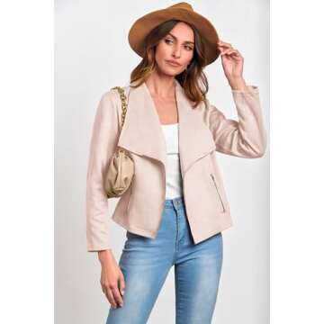 PRETTYGARDEN Women's Faux Suede Jackets 2025 Spring Fall Clothes Long Sleeve Open Front Cropped Coat Outwear (Beige Apricot,Large)