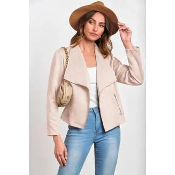 PRETTYGARDEN Women's Faux Suede Jackets 2025 Spring Fall Clothes Long Sleeve Open Front Cropped Coat Outwear (Beige Apricot,Large)