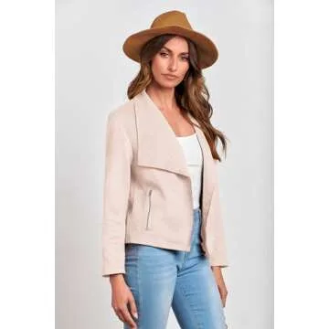 PRETTYGARDEN Women's Faux Suede Jackets 2025 Spring Fall Clothes Long Sleeve Open Front Cropped Coat Outwear (Beige Apricot,Large)