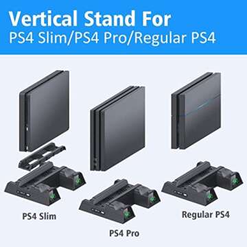OIVO PS4 Stand with PS4 Cooling Fan Cooler for PlayStation 4/PS4 Slim/PS4 Pro, PS4 Pro Vertical Stand with PS4 Controller Charger Dock Station and 12 Game Slots