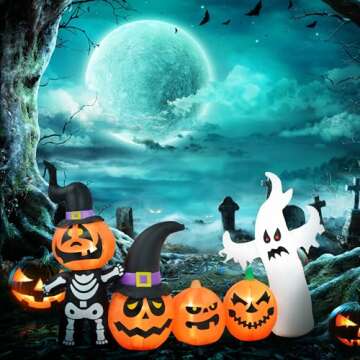 HOMCOM 7.5ft Halloween Inflatables Pumpkin Ghost Family, Blow Up Halloween Decorations Outdoor LED Y...