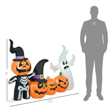 HOMCOM Halloween Inflatable Pumpkin Ghost Family Display