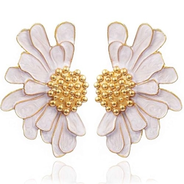 Aksod Vintage Flower Earrings Studs White Large Floral Earrings Bohemian Enamel Daisy Stud Summer Ha...
