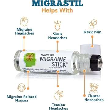 Basic Vigor Migrastil Migraine Stick 3-Pack Natural Migraine Roll-on. Made in The USA with Peppermint, Spearmint and Lavender Essential Oils. (Regular Strength)