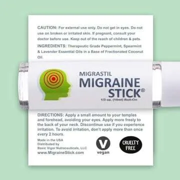 Basic Vigor Migrastil Migraine Stick 3-Pack Natural Migraine Roll-on. Made in The USA with Peppermint, Spearmint and Lavender Essential Oils. (Regular Strength)