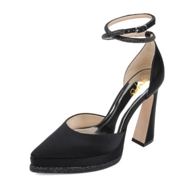 XYD Women's Glamorous Crystal Ankle Wrap Block Heels for Parties