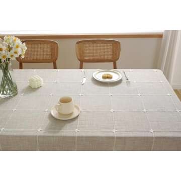 Laolitou Waterproof Tablecloths Rustic Lattice Tablecloth Cotton Linen Coffee Table Cloths for Kitchen Dining,Party,Holiday,Christmas,Buffet,55"x55", 4 Seats
