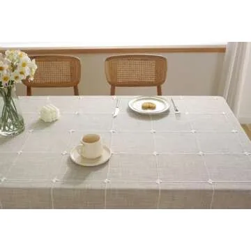 Laolitou Waterproof Tablecloths Rustic Lattice Tablecloth Cotton Linen Coffee Table Cloths for Kitchen Dining,Party,Holiday,Christmas,Buffet,55"x55", 4 Seats