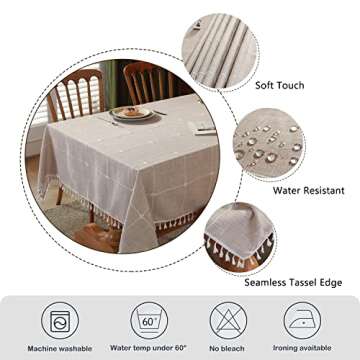 Laolitou Waterproof Tablecloths Rustic Lattice Tablecloth Cotton Linen Coffee Table Cloths for Kitchen Dining,Party,Holiday,Christmas,Buffet,55"x55", 4 Seats