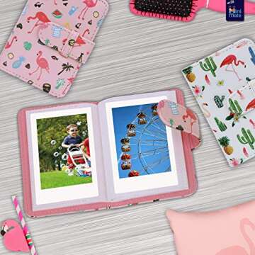Fujifilm Instax Mini 9 Instant Camera Flamingo Pink with Custom Case + Fuji Instax Film Value Pack (50 Sheets) Flamingo Designer Photo Album for Fuji instax Mini 9 Photos.
